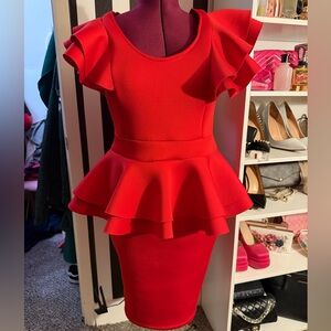 Red Peplum Ruffle Dress